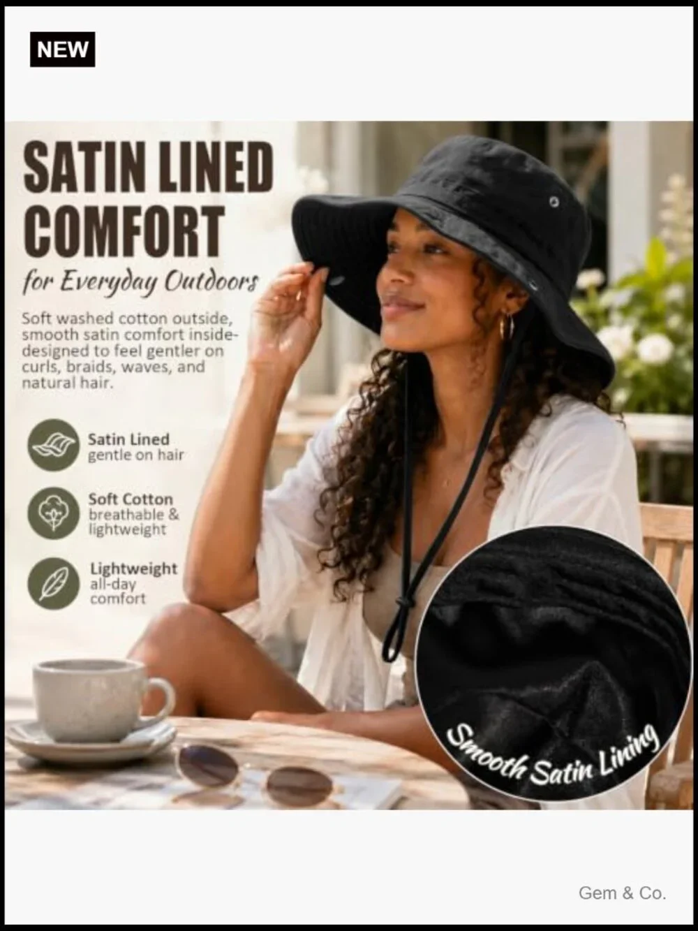 Wide Brim Satin Lined Sun Hat UPF 50+ Outdoor Travel Beach